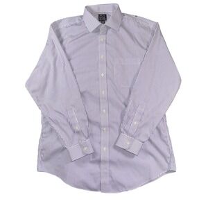 Jos A Bank Dress Shirt Mens 17-34 Blue White Stripe Tailored Fit Travelers